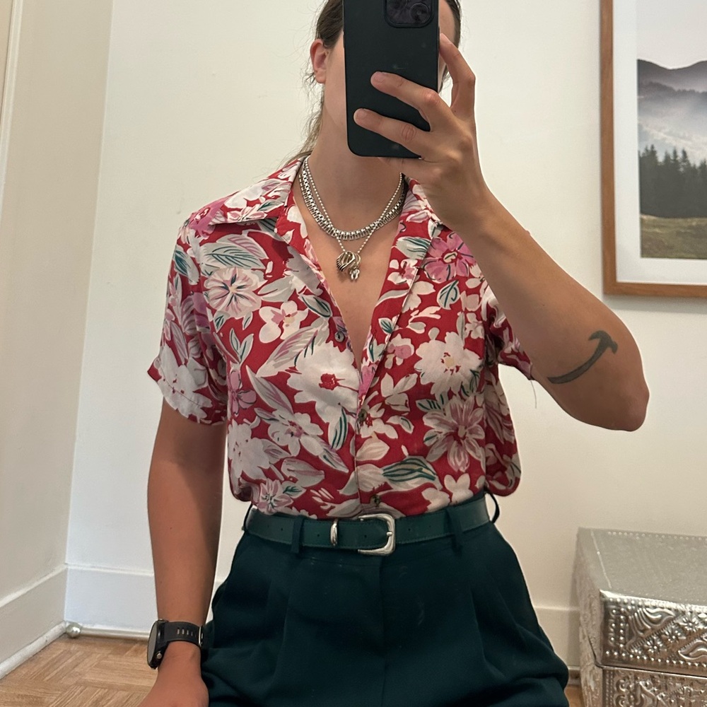 Floral Red silk Shirt